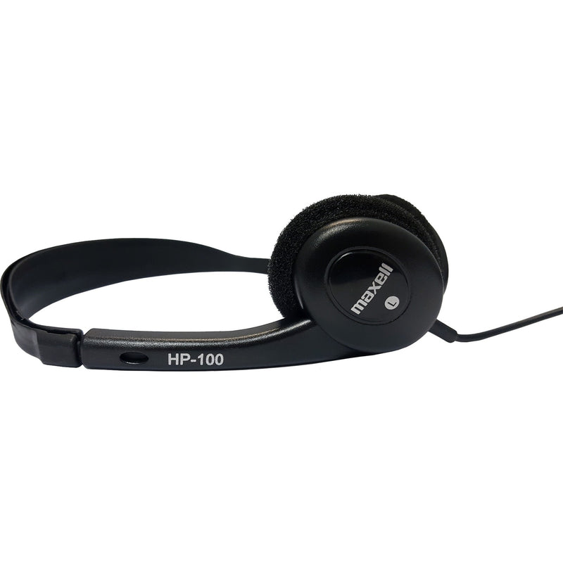 Detailed side profile of Maxell HP100 headset showing build quality and design