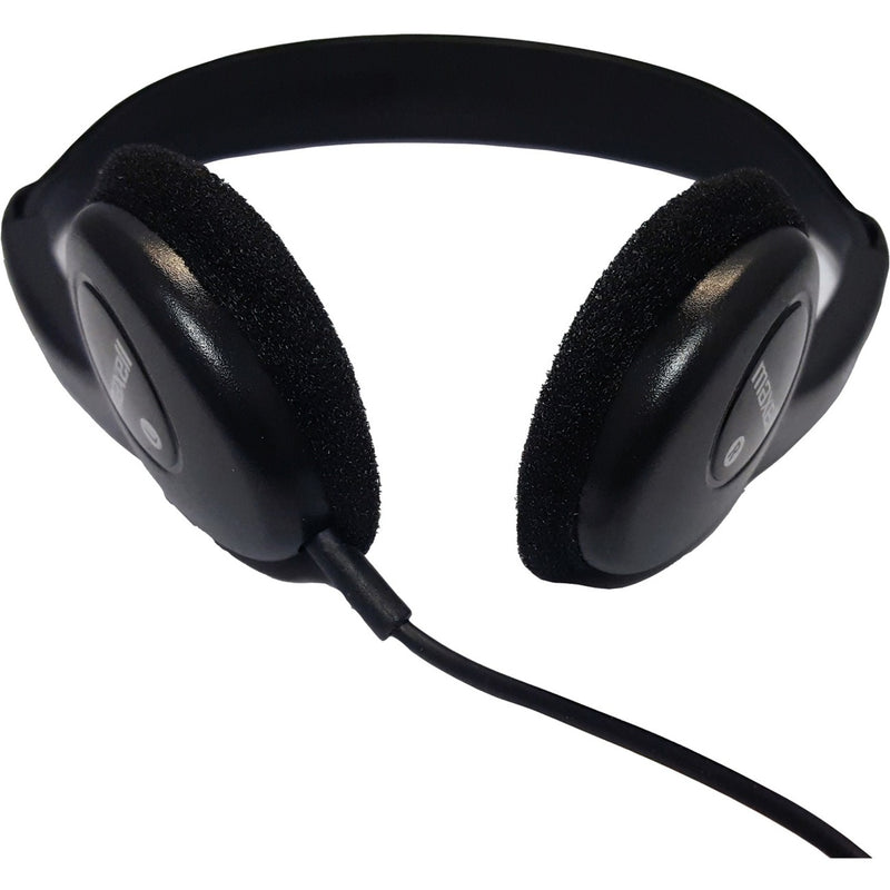 Close-up view of Maxell HP100 headset's foam ear cushions and ergonomic design