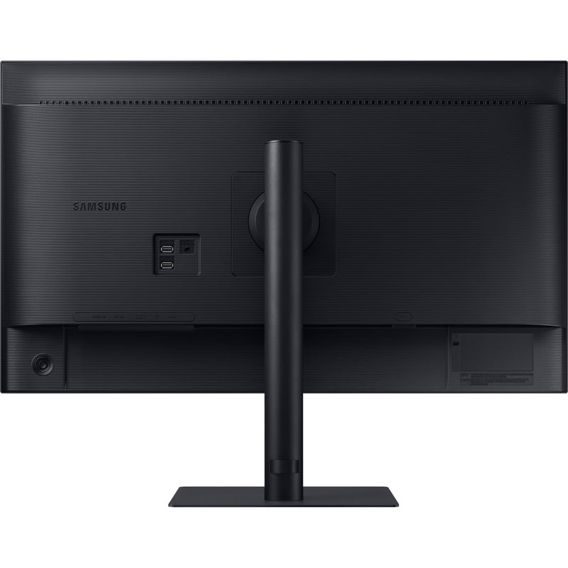 Rear view of Samsung monitor showing port layout and cable management system