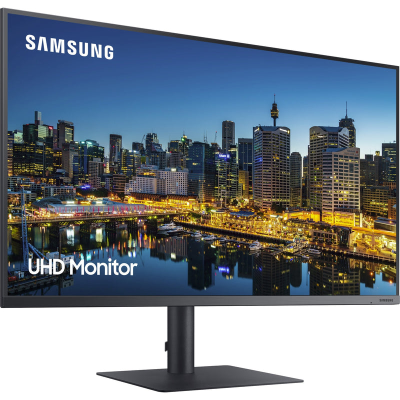 Side angle view of Samsung monitor highlighting connectivity ports and slim profile