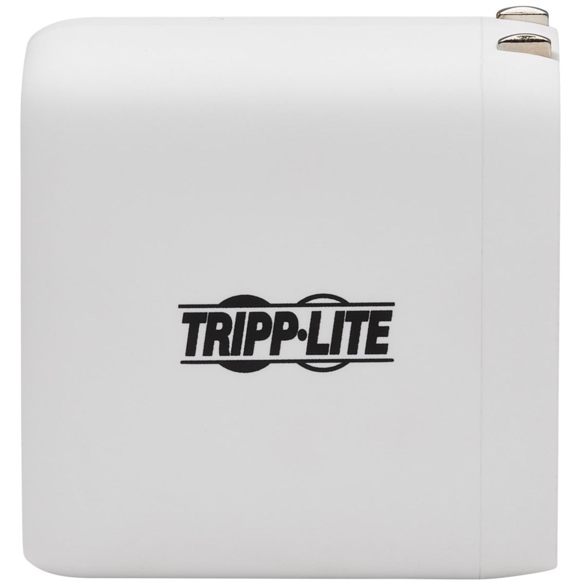 Top view of Tripp Lite charger showing folding prongs and logo-alternate-image3