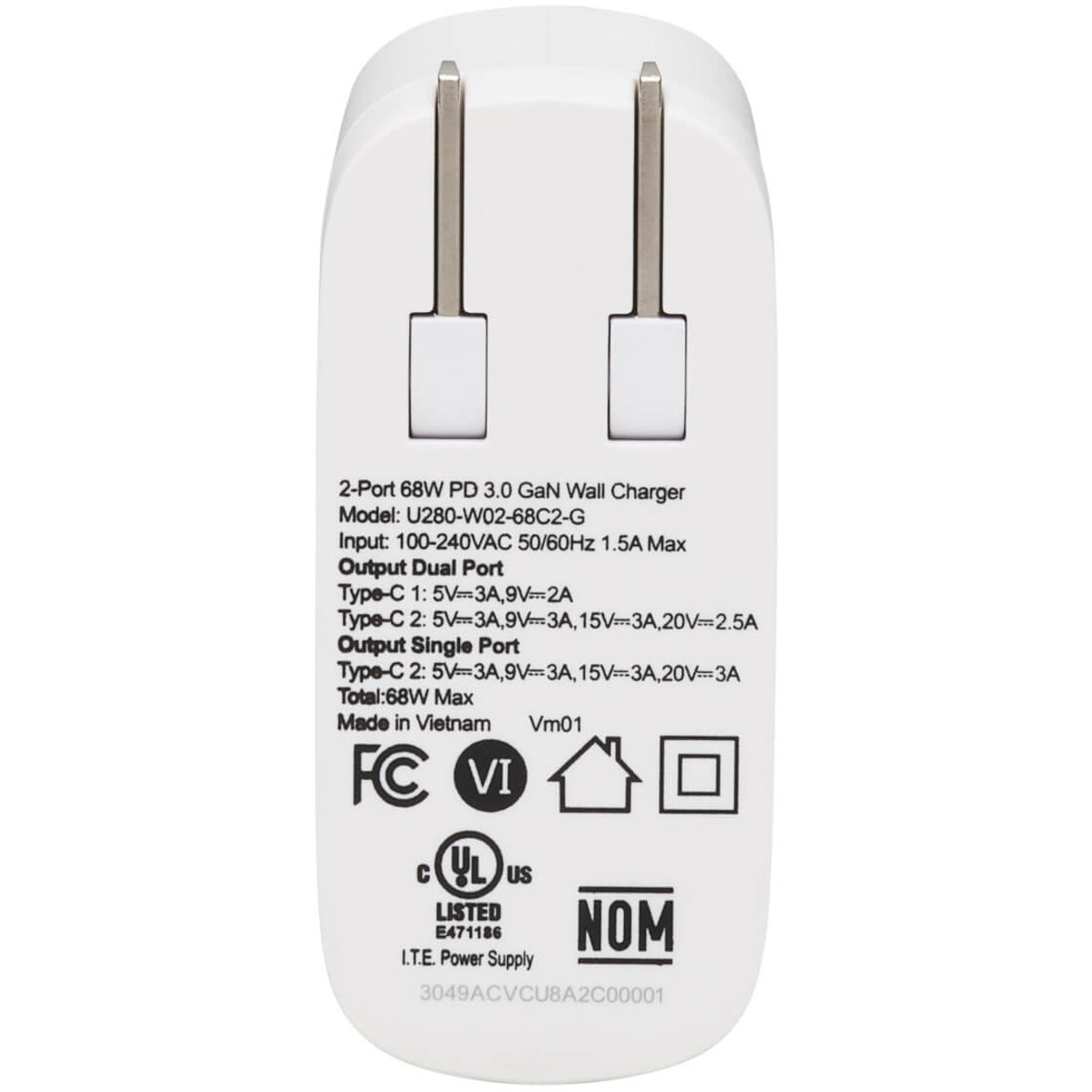 Safety certification markings on Tripp Lite charger-alternate-image5