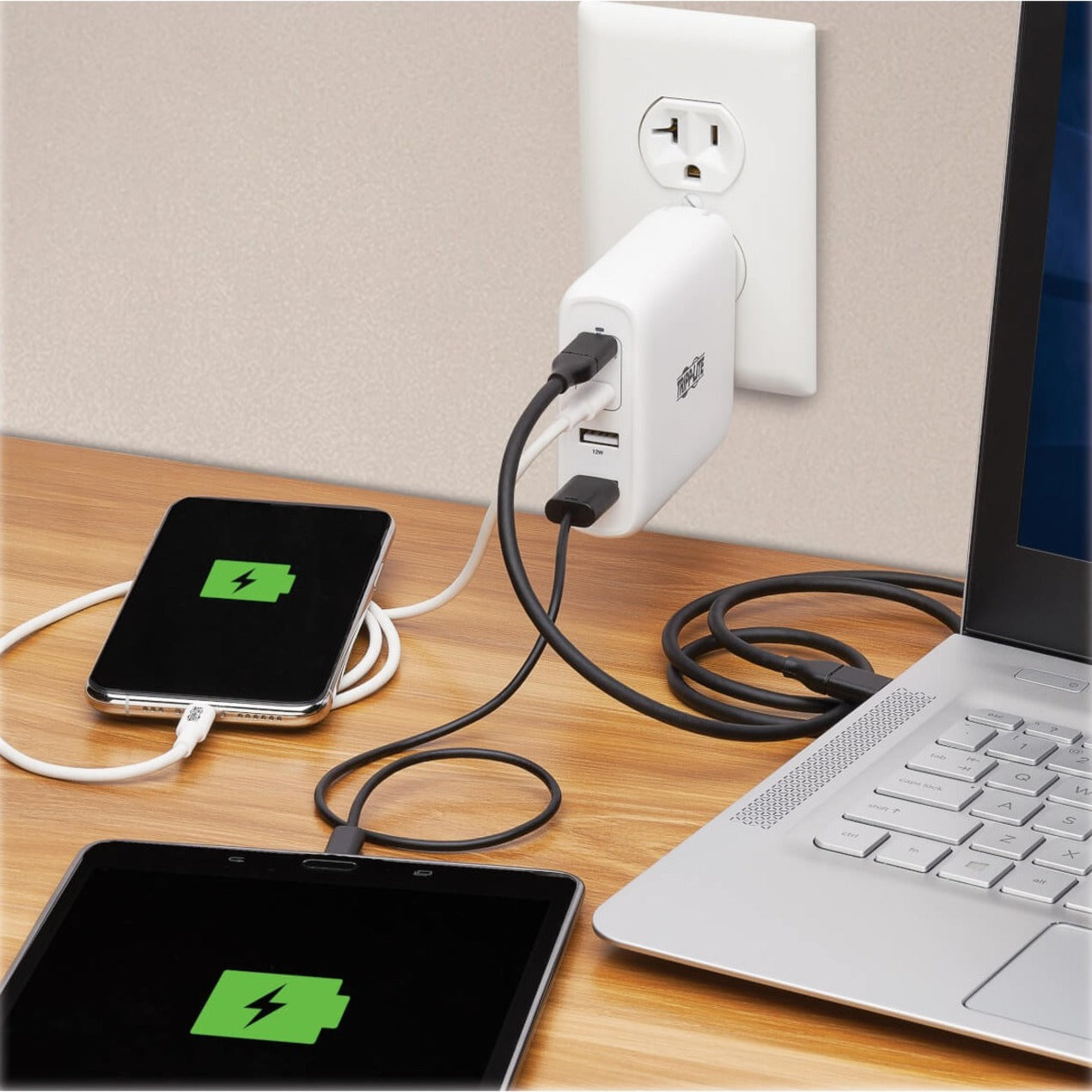 Power adapter in use charging multiple devices including laptop and smartphone-alternate-image6