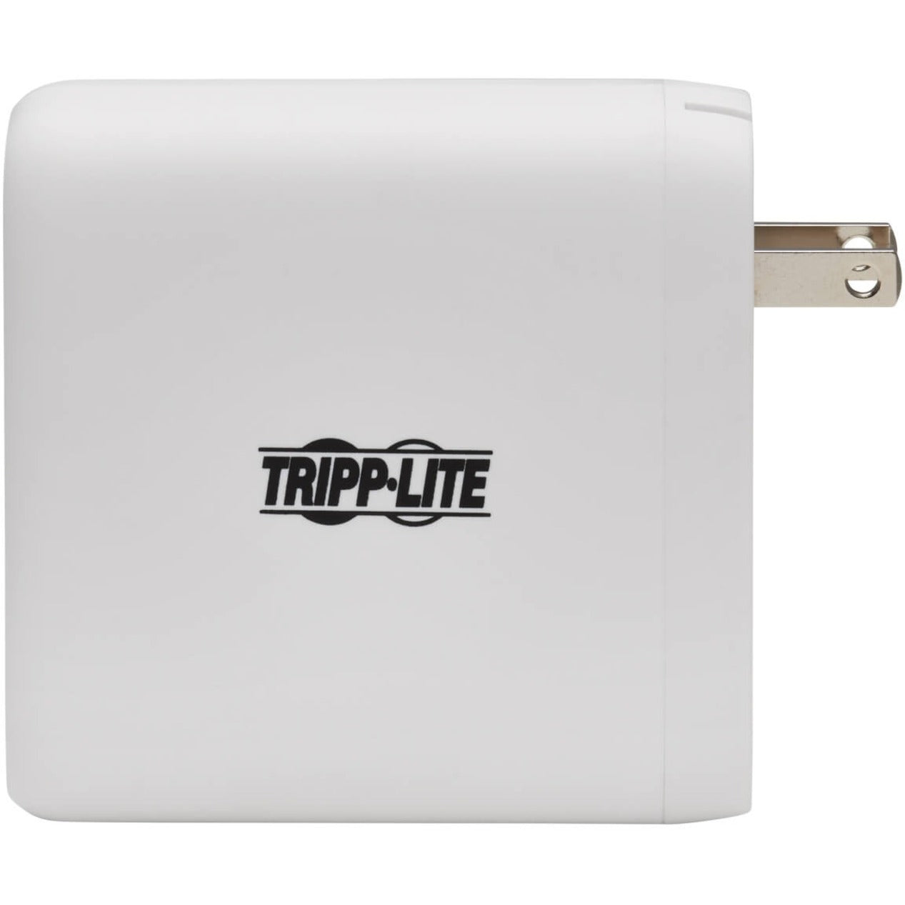 Side view of white Tripp Lite power adapter showing sleek design and branding-alternate-image2