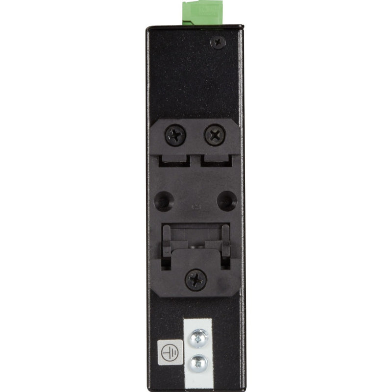 Rear view of Black Box LIE402A showing DIN rail mount and grounding connection