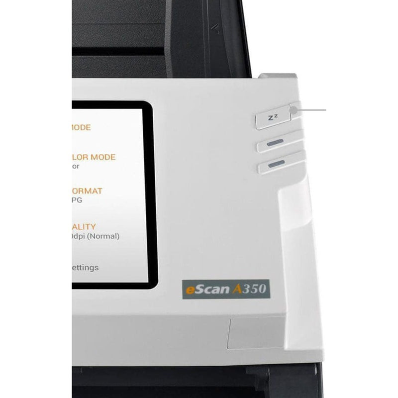 Close-up of eScan A350 interface showing menu options and model designation