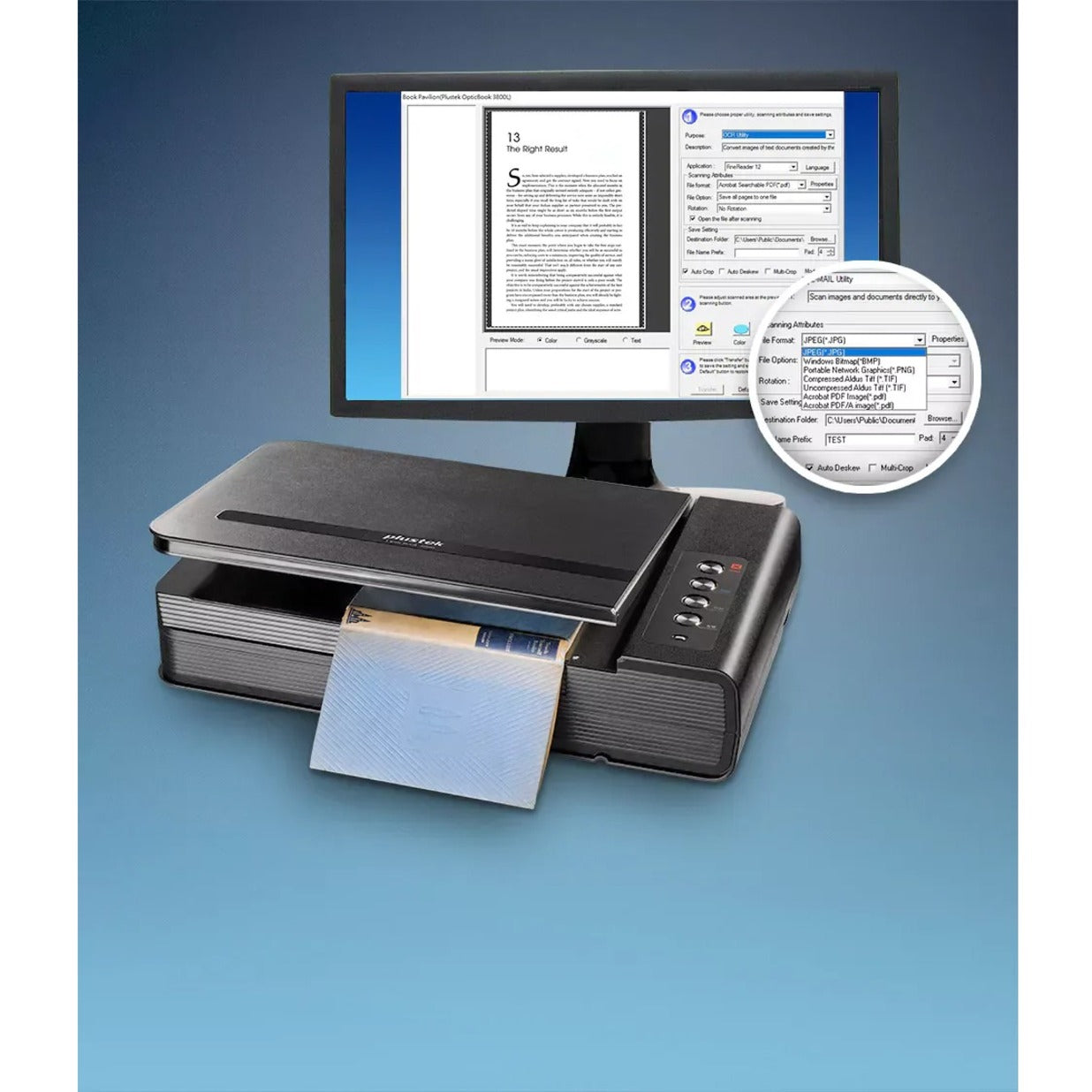 Plustek OB4800 OpticBook 4800 Book Scanner, Flatbed Scanner for PC, USB, Color, 1200 dpi