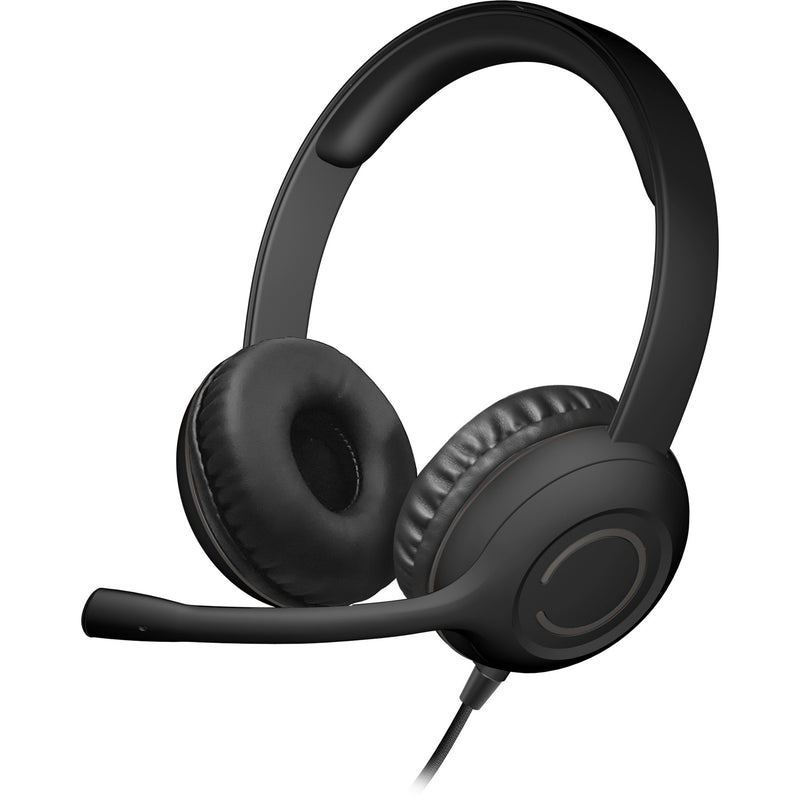 Close-up view of Cyber Acoustics AC-5812 headset emphasizing the adjustable boom microphone and ear cup design