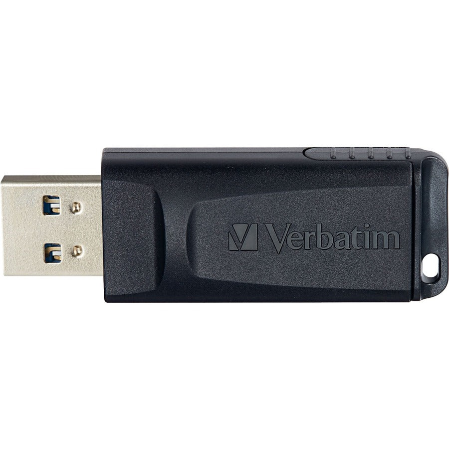 Side view of black Verbatim Store 'n' Go USB flash drive with USB connector visible-alternate-image12