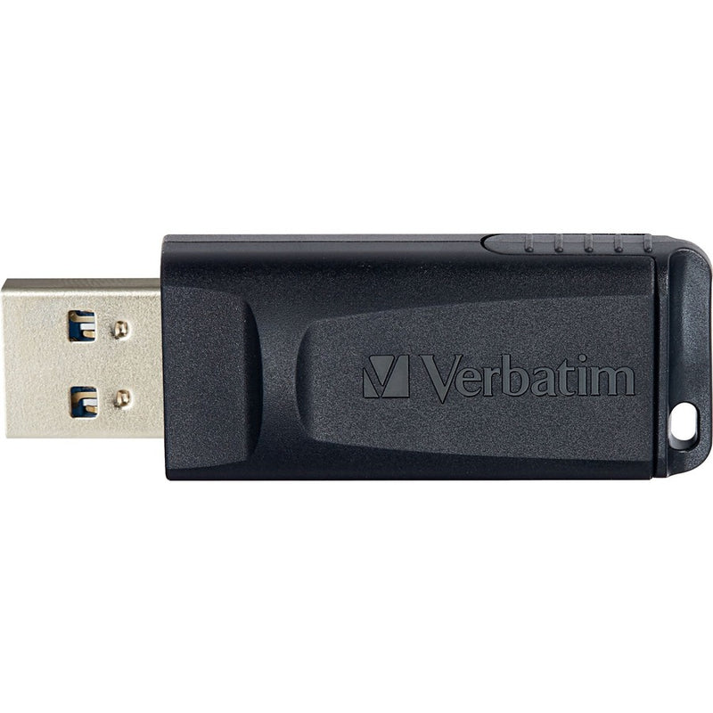 Side view of black Verbatim Store 'n' Go USB flash drive with USB connector visible