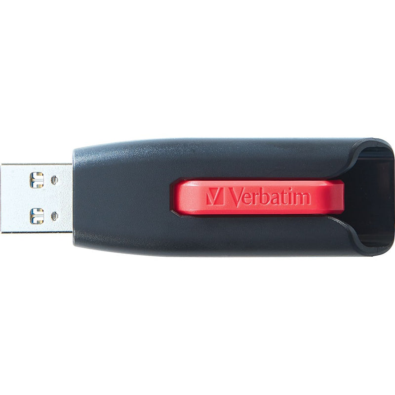 Side profile view of Verbatim V3 USB drive with red slider