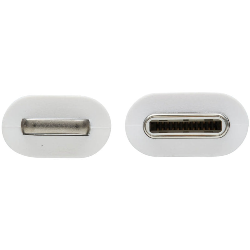 Detailed view of USB-C and Lightning connector pins showing internal construction