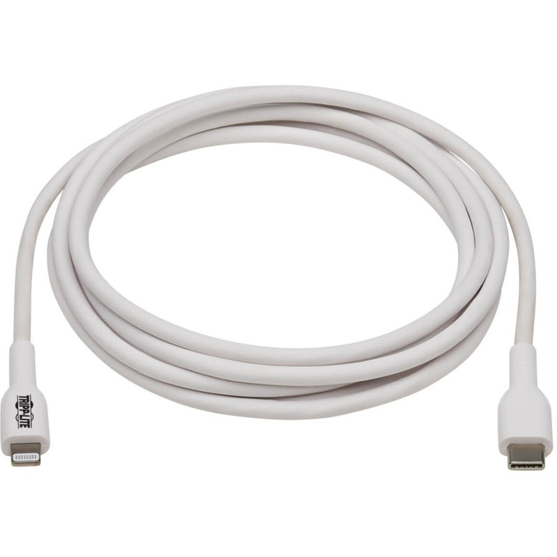 Full length view of white USB-C to Lightning cable showing 6.6 foot length