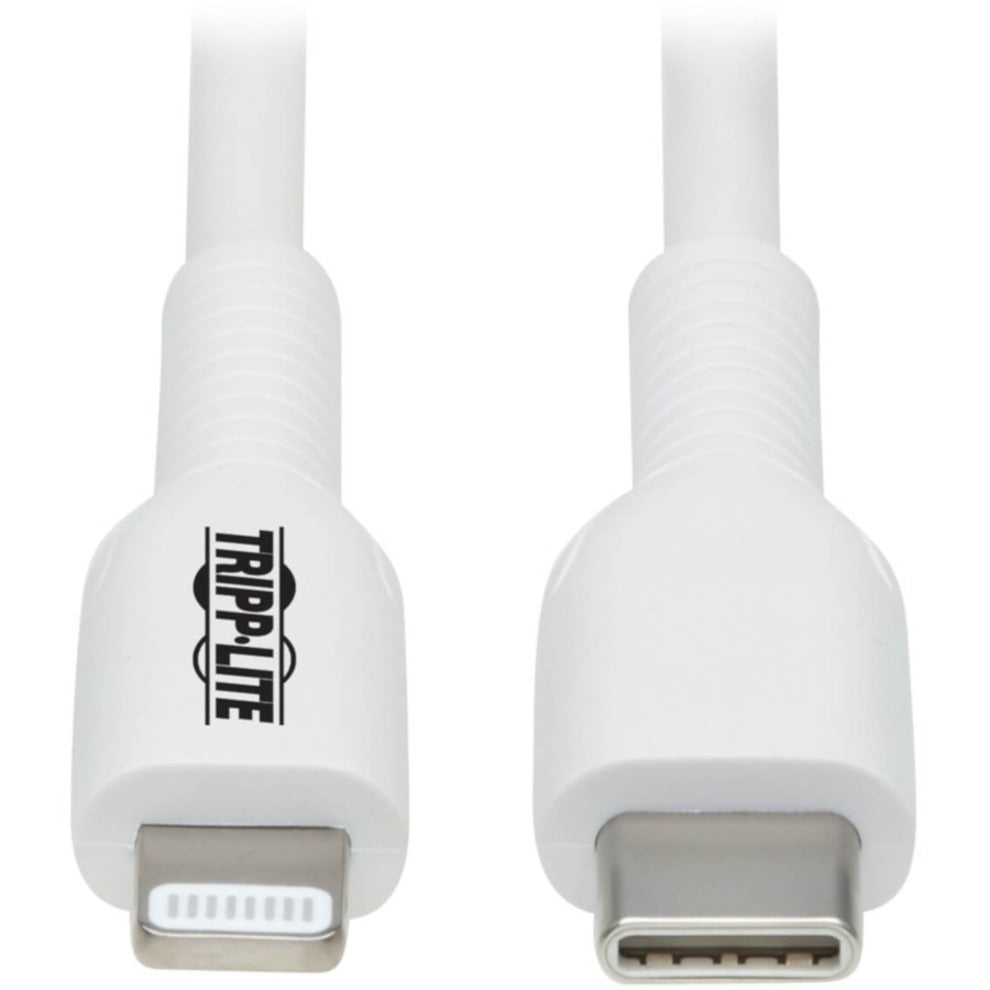 特里普利特 M102-02M-WH USB-C 至 Lightning 同步/充电电缆（公对公），MFi 认证，白色，2 米（6.6 英尺）。