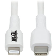 Câble de transfert de données Safe-IT Lightning/USB-C Tripp Lite M102AB-02M-WH 2 mètres Blanc Certifié MFI Garantie de 2 ans Conformité RoHS