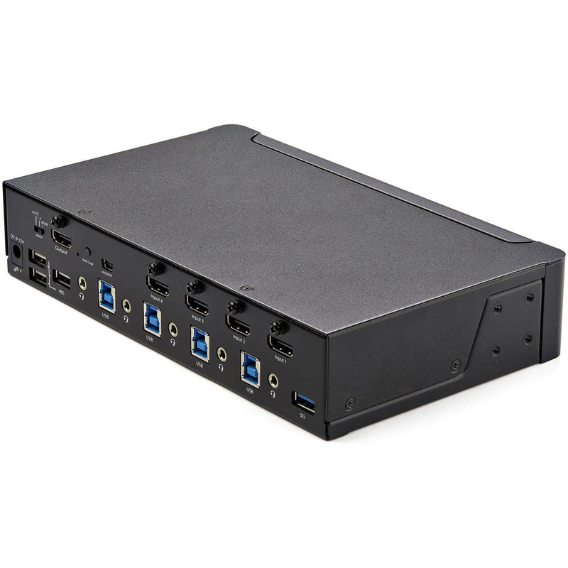 Side view of StarTech.com KVM switch showing multiple HDMI and USB ports