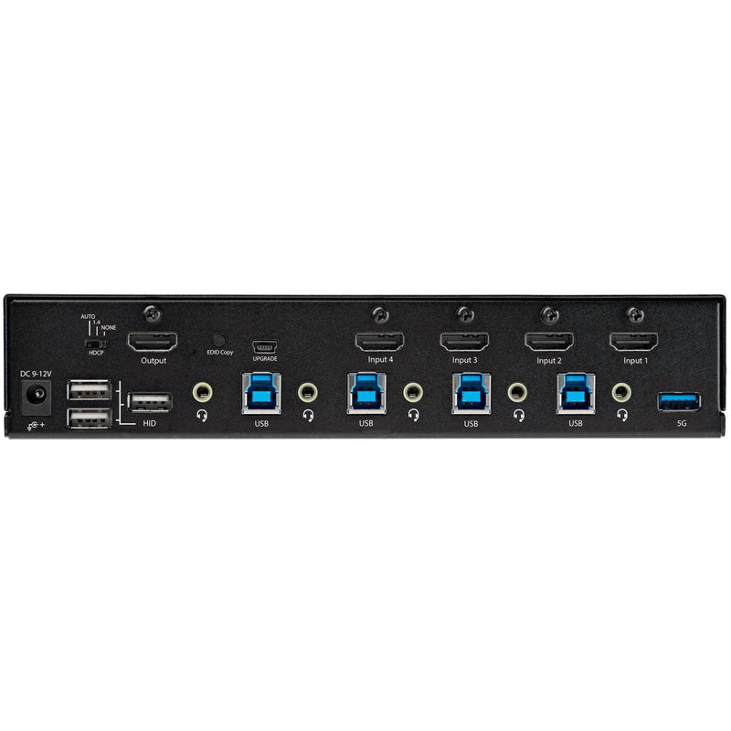 Detailed rear view of StarTech.com KVM switch showing all available ports and connections