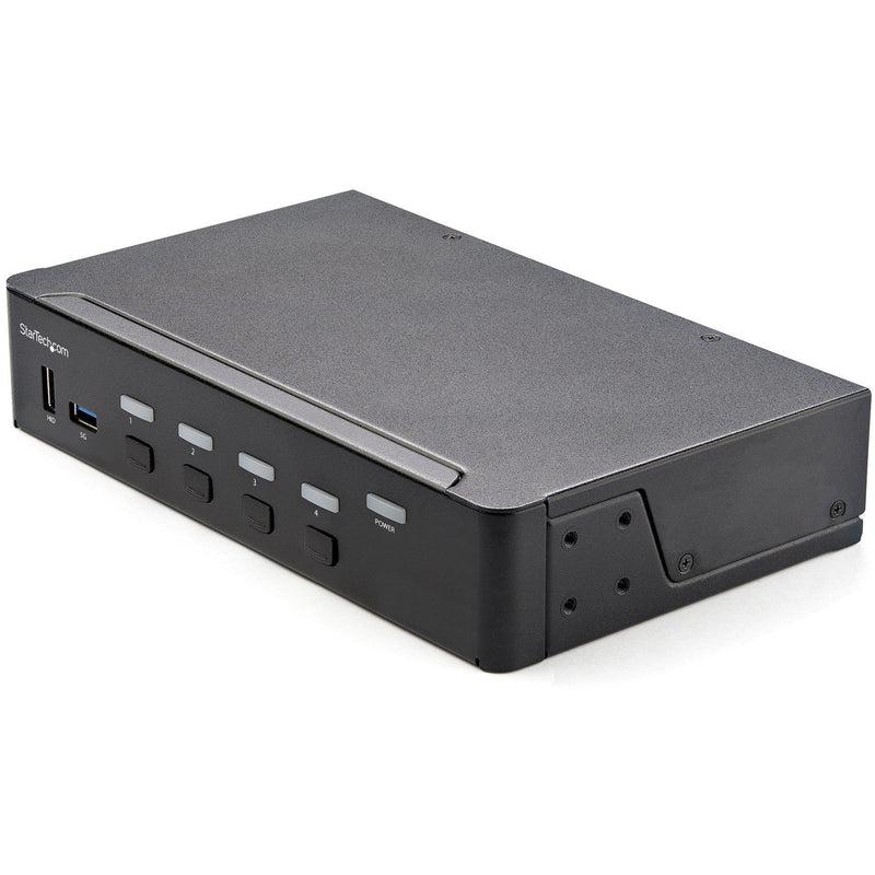 StarTech.com 4-port HDMI KVM switch angled view showing sleek black and gray housing design