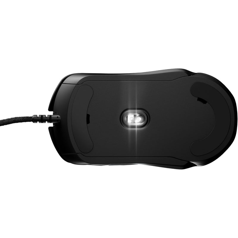 Bottom view of Rival 5 mouse showing the optical sensor implementation