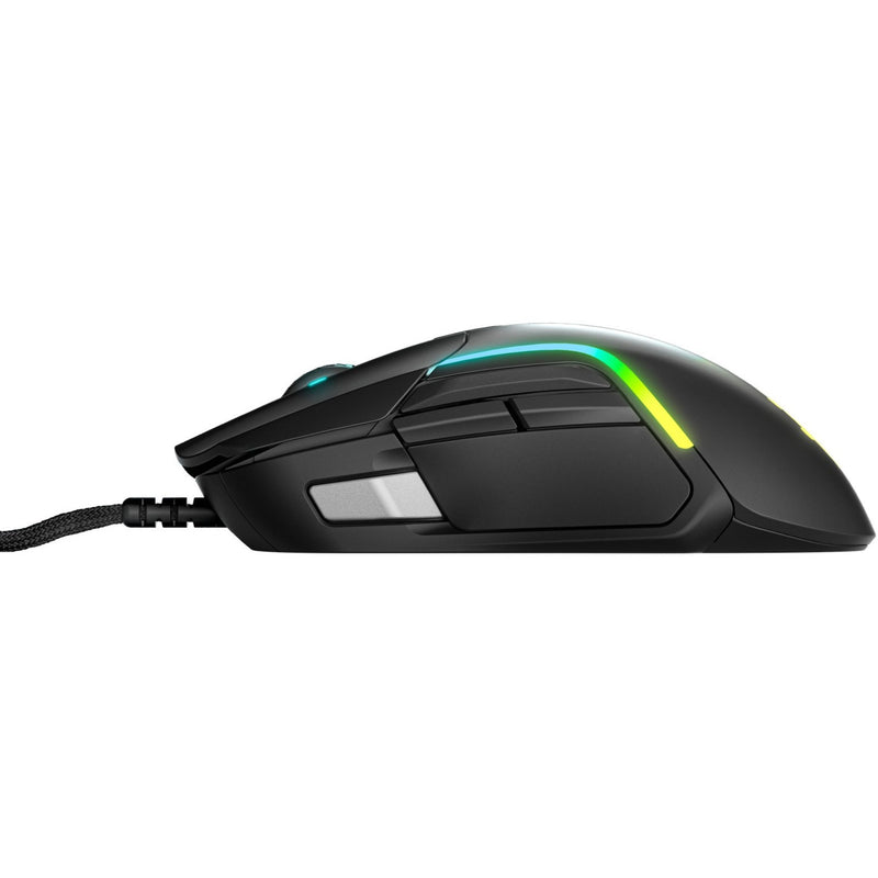 Side profile view of the Rival 5 gaming mouse showing its streamlined ergonomic design