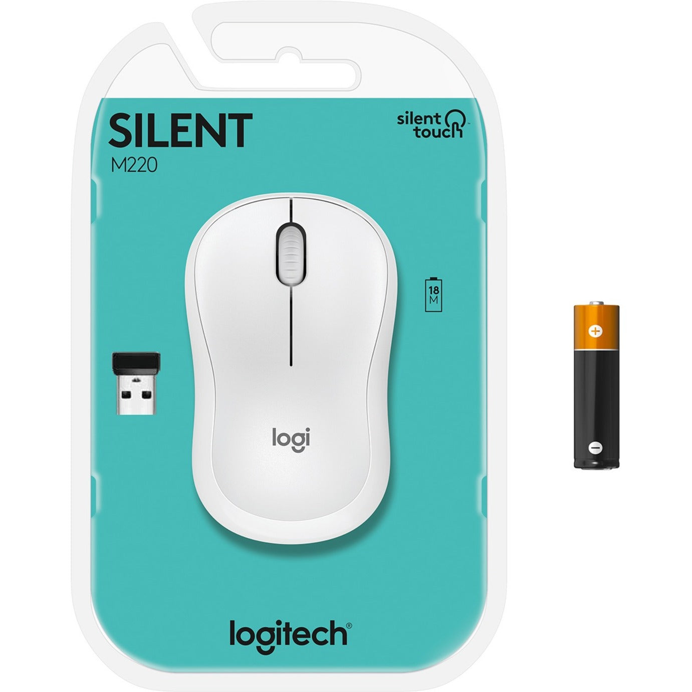 Logitech 910-006125 M220 Silent Wireless Mouse, 2.4 GHz with USB Receiver, 1000 DPI Optical Tracking, 18-Month Battery, Ambidextrous, Off-white