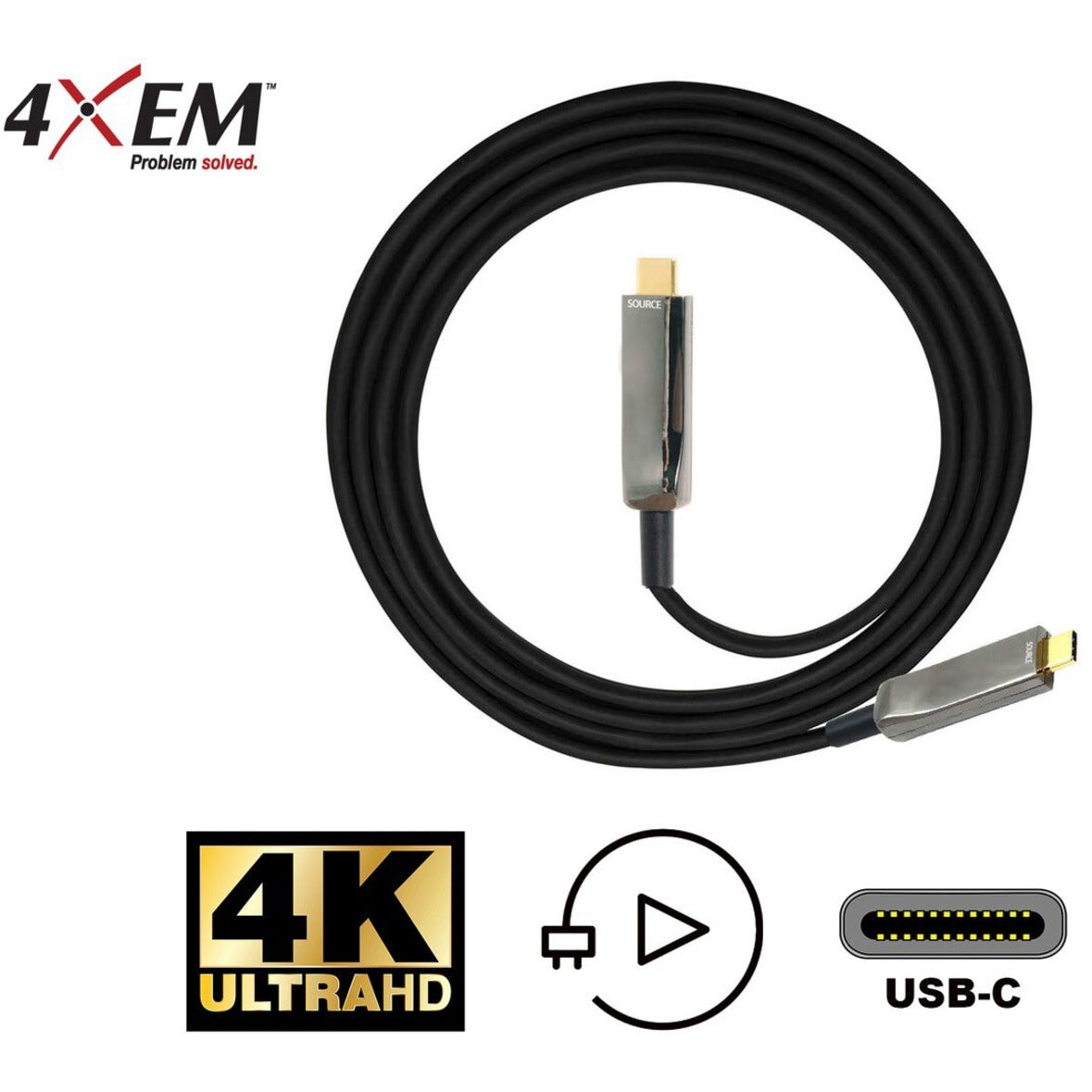 4XEM 4XUSBCFIBER45M 45M Fiber USB Type-C Cable, 4K@60HZ 21.6 Gbps, Plug & Play