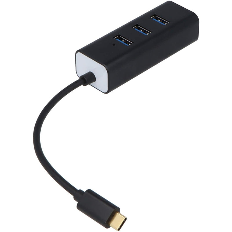 VisionTek USB-C hub showing flexible cable design and three USB 3.0 ports in vertical orientation