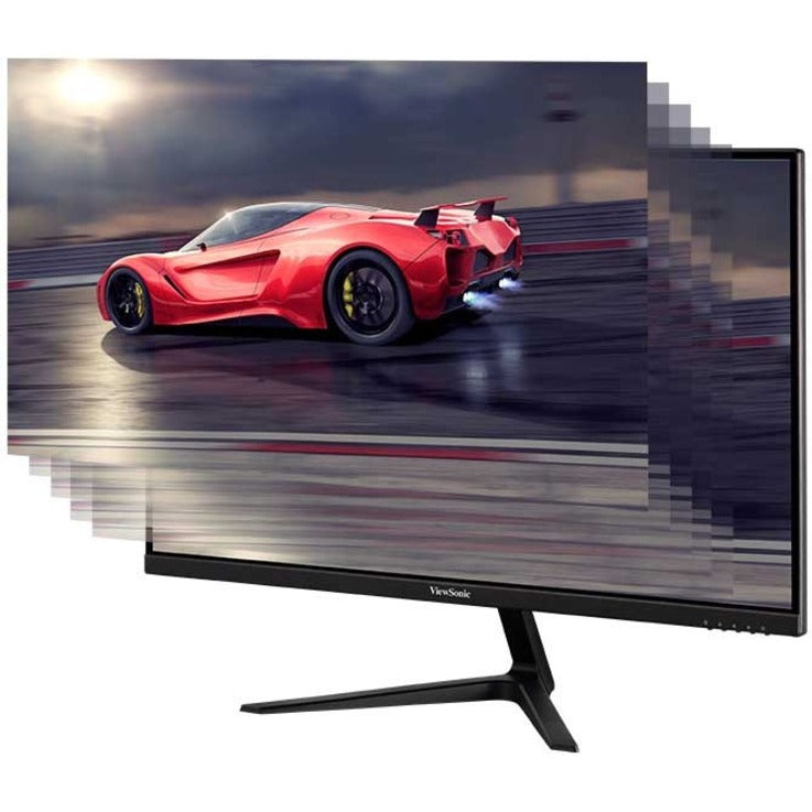 Gaming monitor displaying high-speed racing scene with motion clarity demonstration