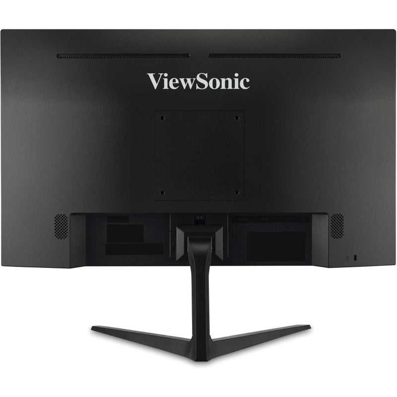 Rear view of ViewSonic monitor showing ports, VESA mount, and built-in speakers