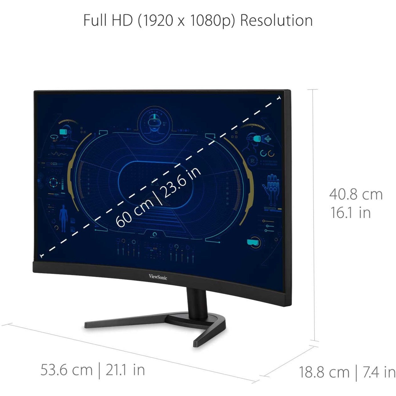 ViewSonic VX2468-PC-MHD 24IN Curved Gaming Monitor, Full HD, 165Hz, 1ms Response Time, FreeSync Premium