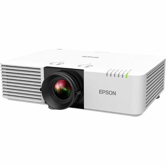 Epson PowerLite L630U white projector with black lens mount, featuring cooling vents and status indicators-alternate-image1