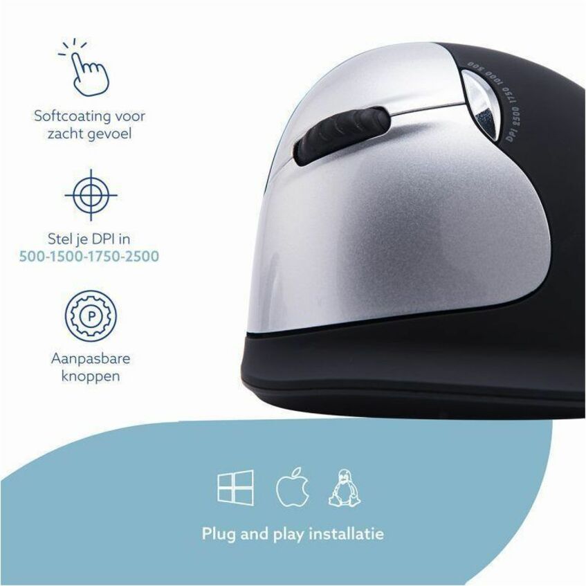 R-Go RGOHELELAWL HE Mouse, Ergonomic Left-Handed Wireless Mouse with Scroll Wheel, Large Size, 5 Buttons, 2500 dpi