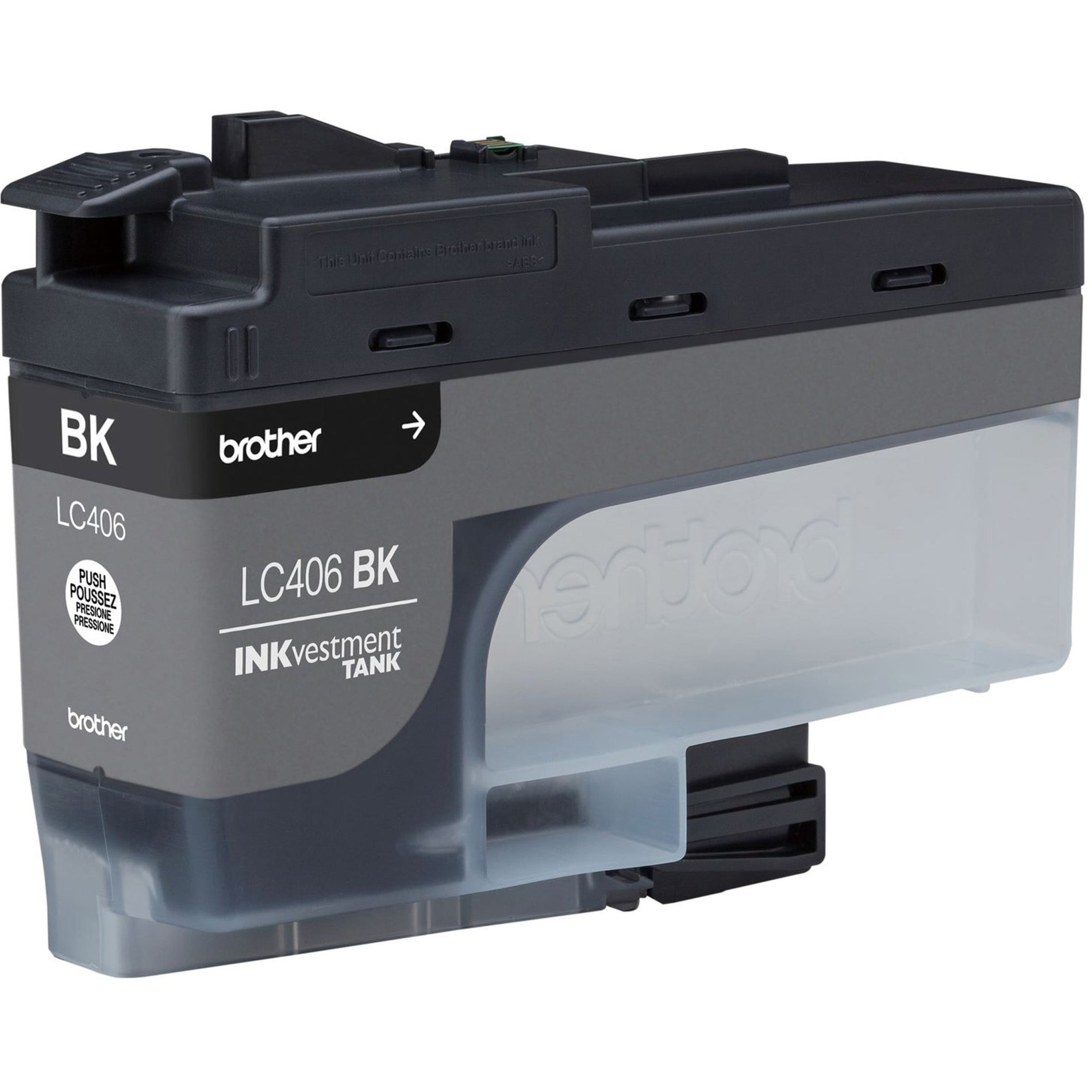 Close-up view of Brother LC406BKS ink cartridge showing tank design and installation features-alternate-image5