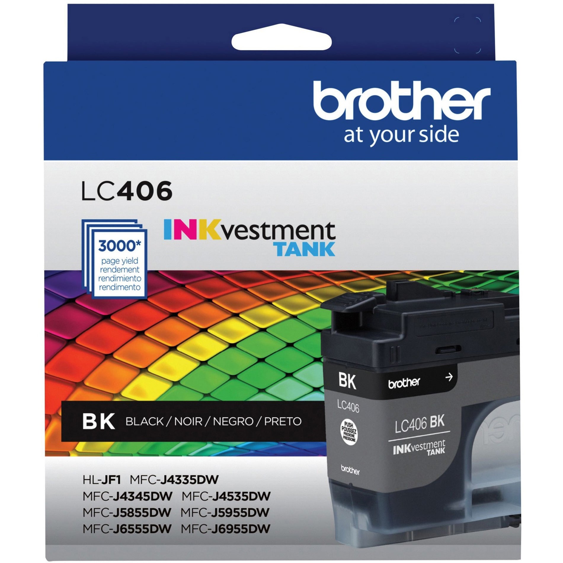 Front view of Brother LC406BKS ink cartridge package showing compatibility and yield information-alternate-image2