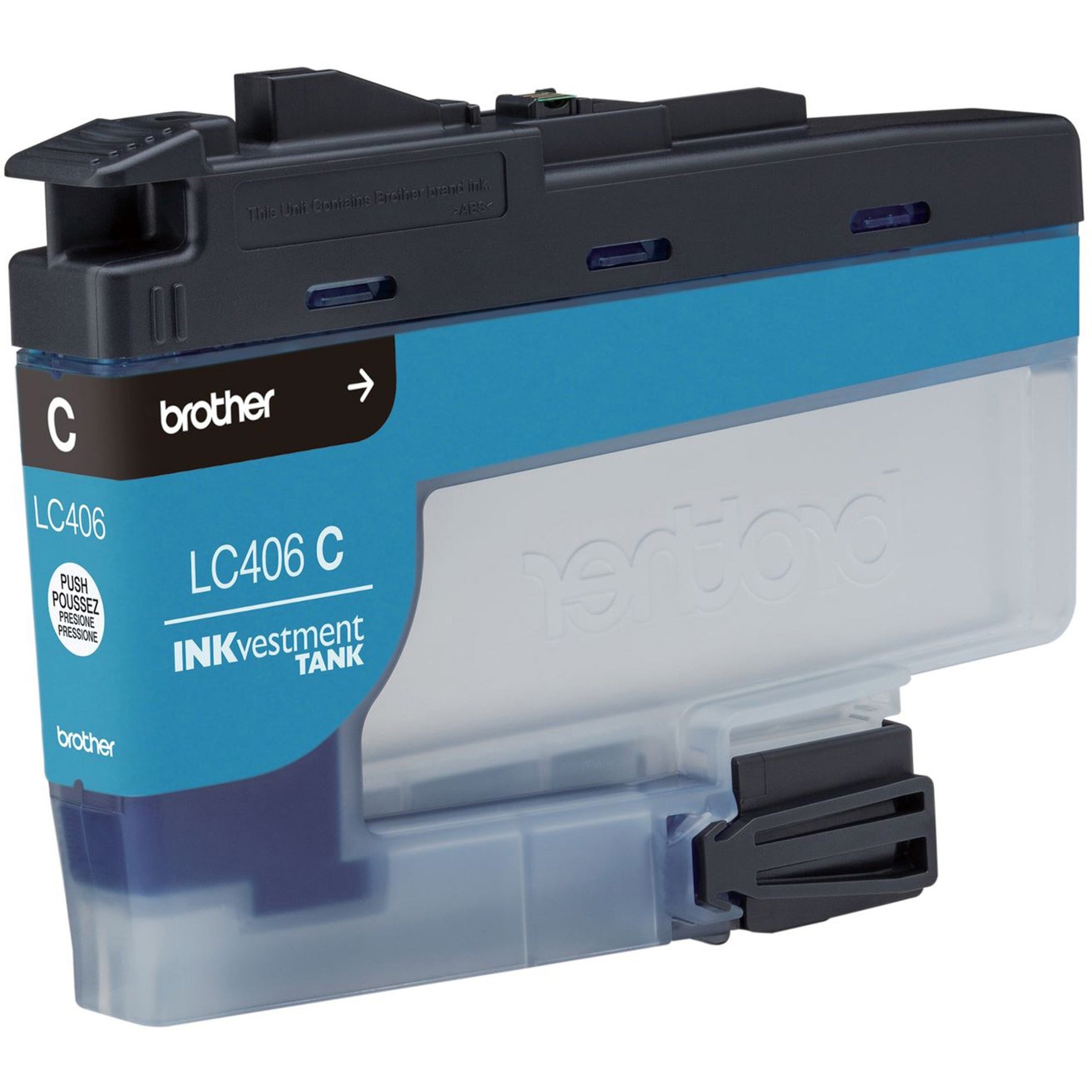 Close-up view of Brother LC406CS cyan ink cartridge showing tank mechanism-alternate-image5