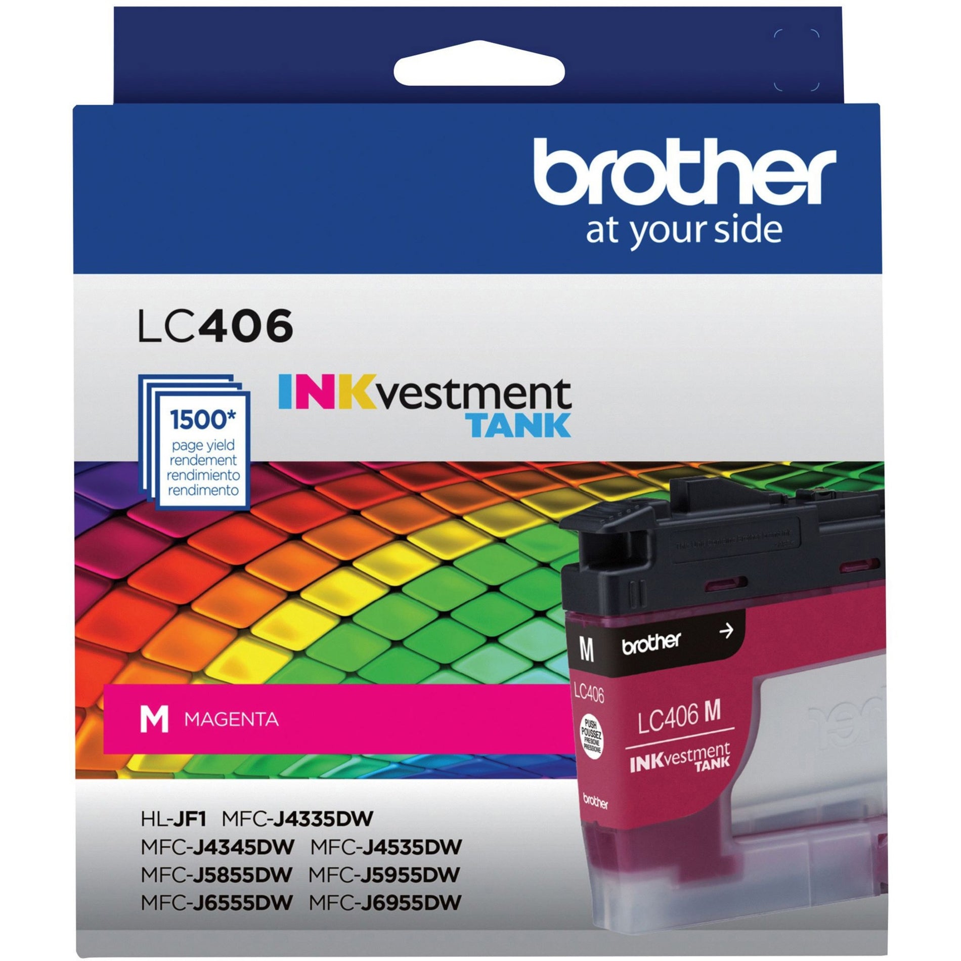 Front view of Brother LC406MS cartridge package showing complete printer compatibility list-alternate-image5