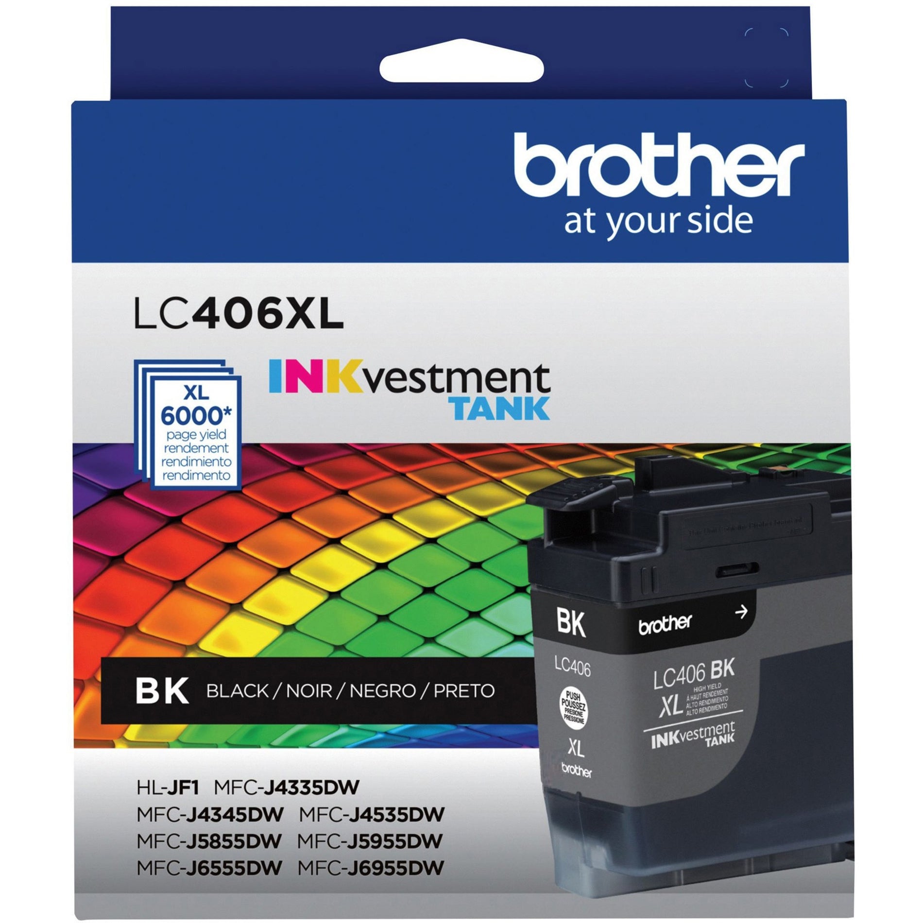 Front view of Brother LC406XL packaging highlighting INKvestment Tank technology and page yield information-alternate-image4