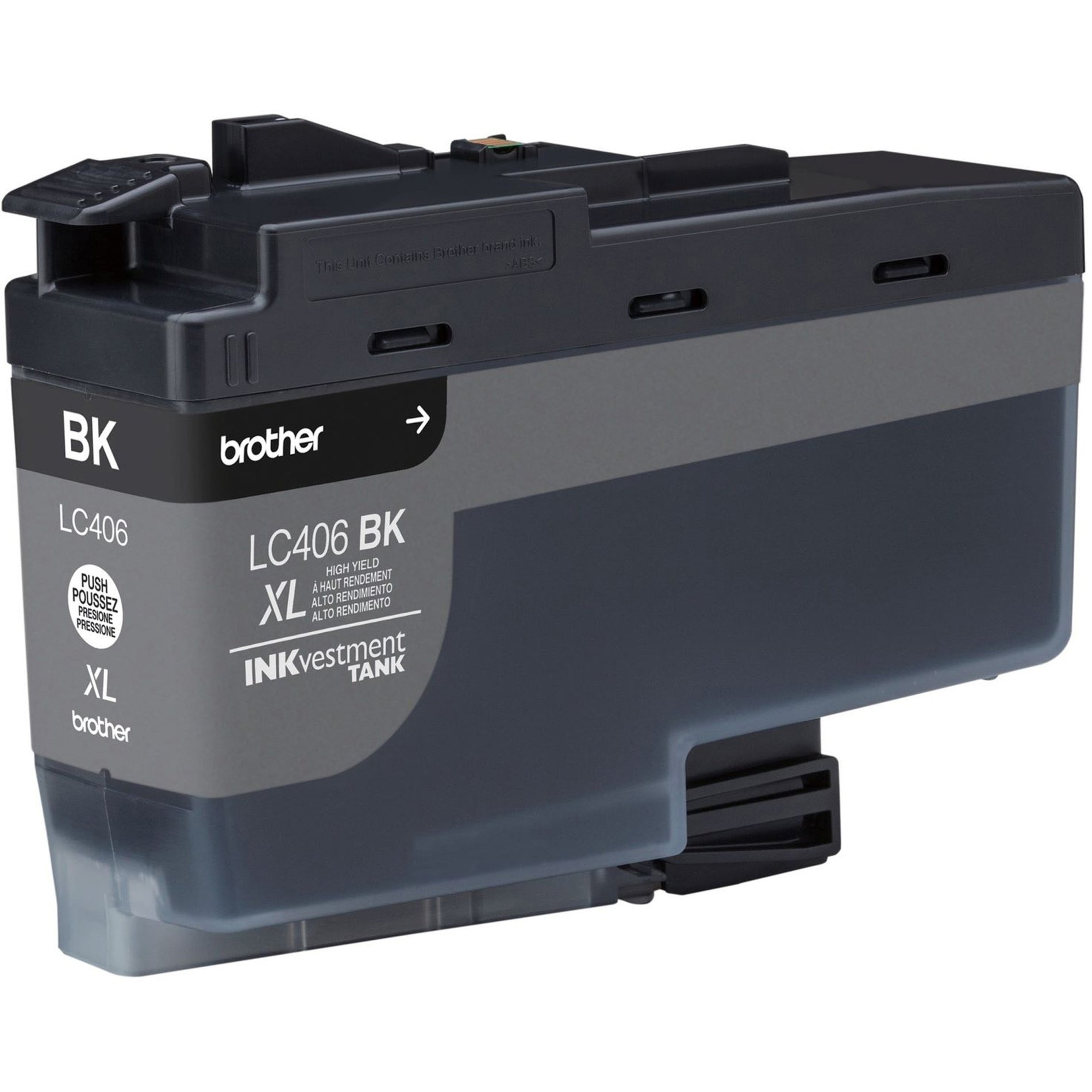 Close-up view of Brother LC406XL black ink cartridge showing tank design and construction details-alternate-image3