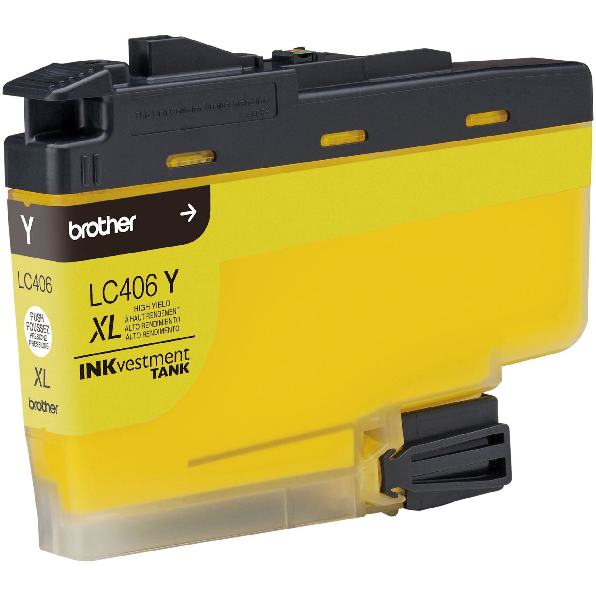 Close-up view of Brother LC406XLYS yellow ink cartridge showing internal tank design-alternate-image4