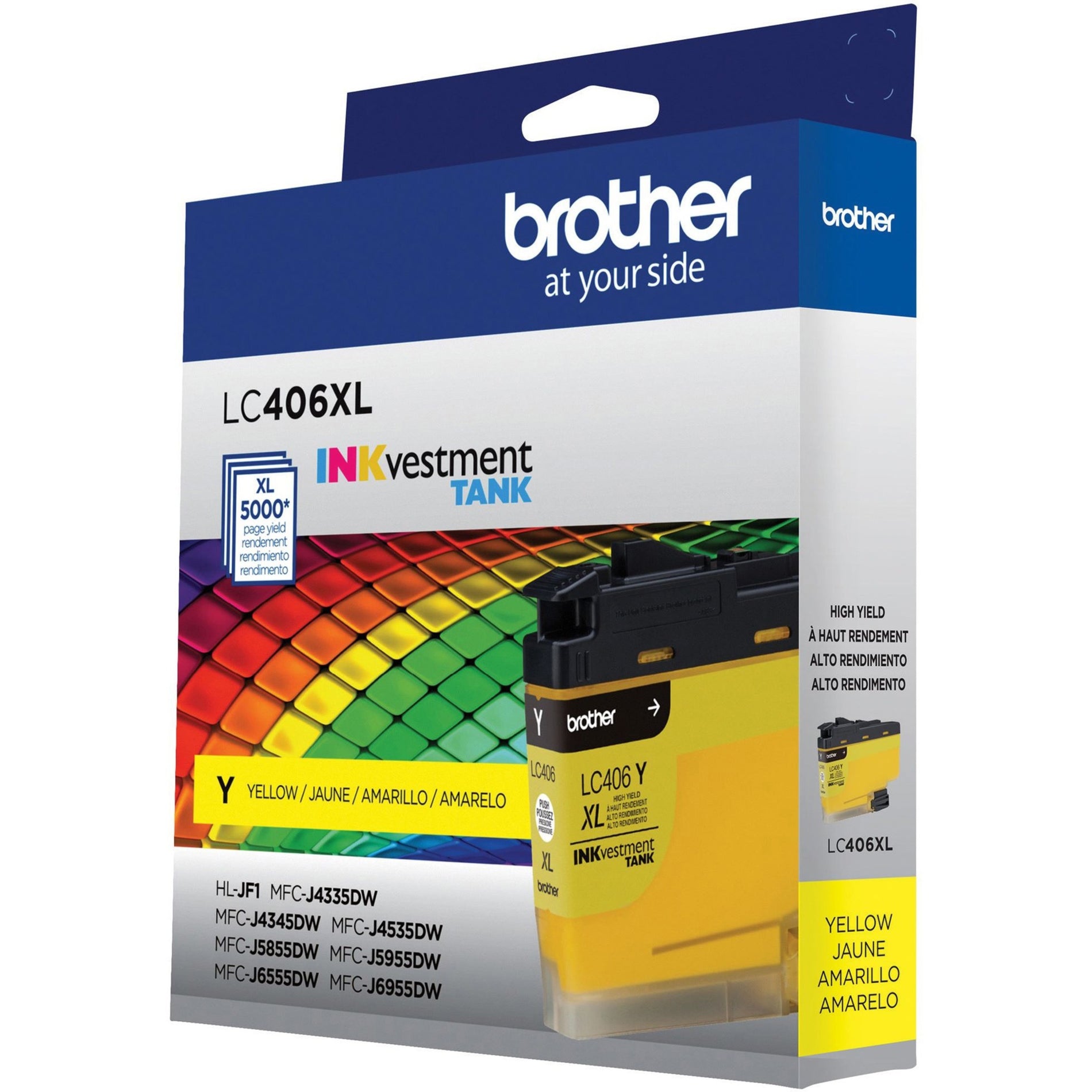 Angled view of Brother LC406XLYS cartridge package showing compatibility and yield information-alternate-image3