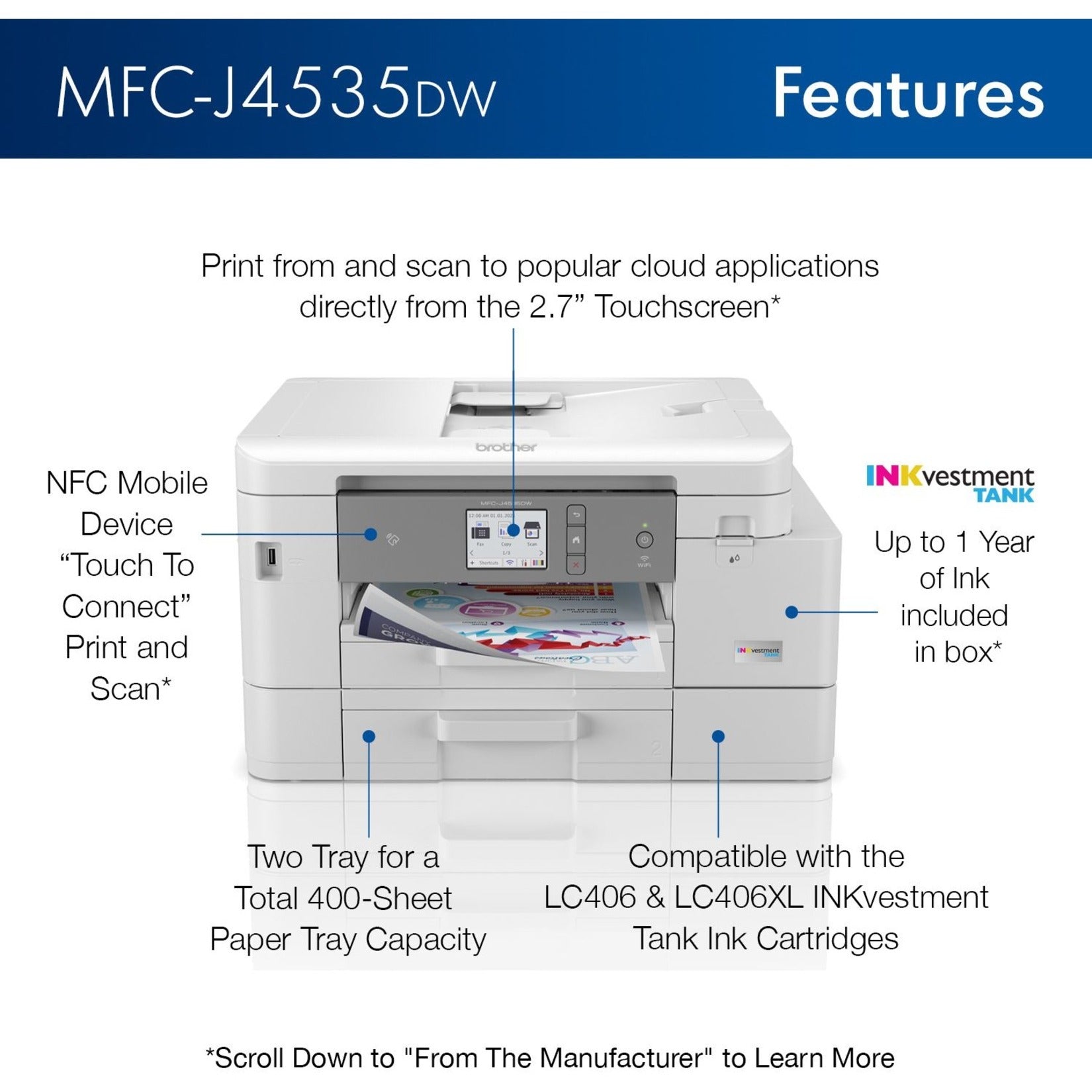 Detailed view of Brother MFC-J4535DW control panel and features-alternate-image6