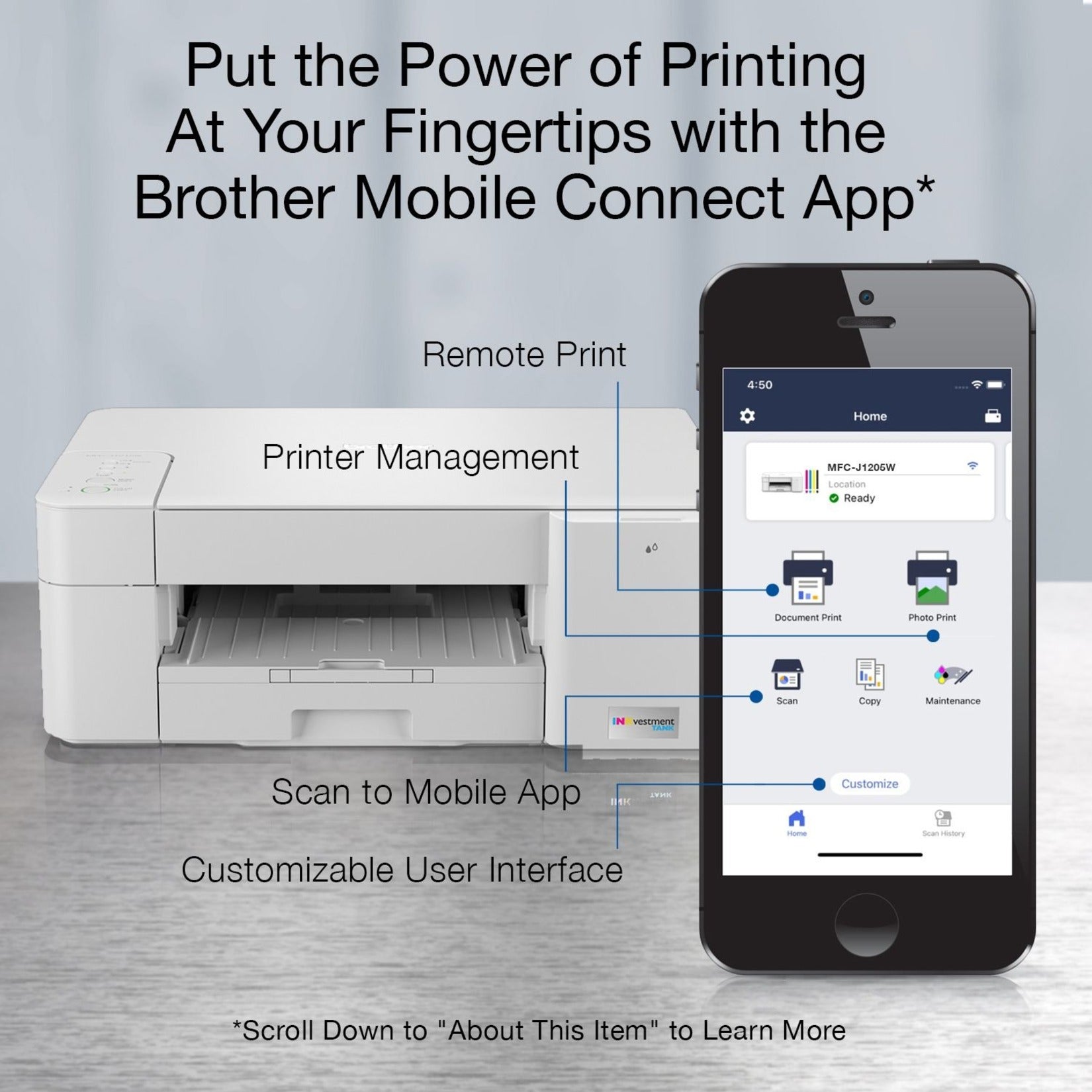 Brother Mobile Connect App interface with printer features displayed on smartphone-alternate-image6