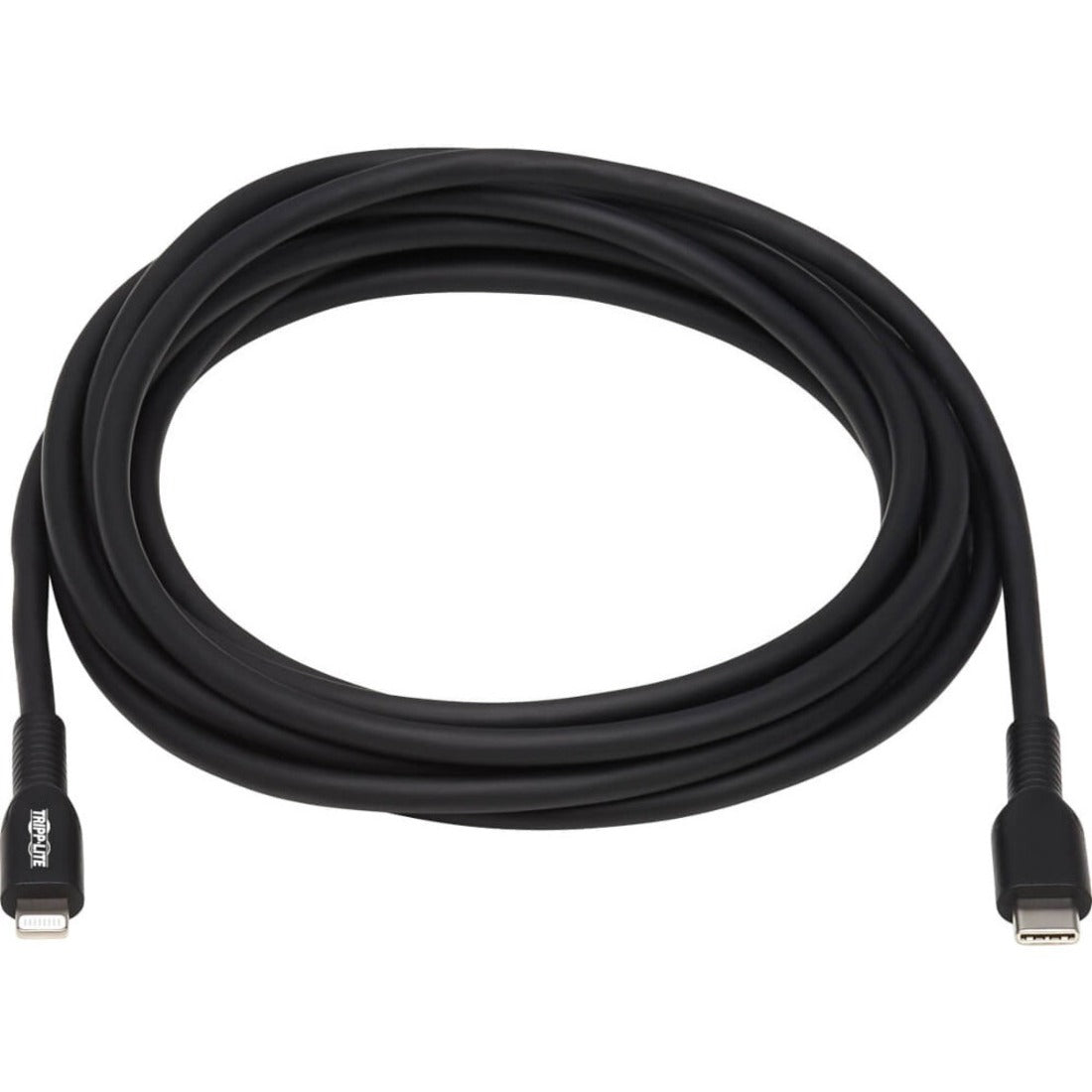 Full length view of 3-meter black USB-C to Lightning cable showing flexible design-alternate-image2