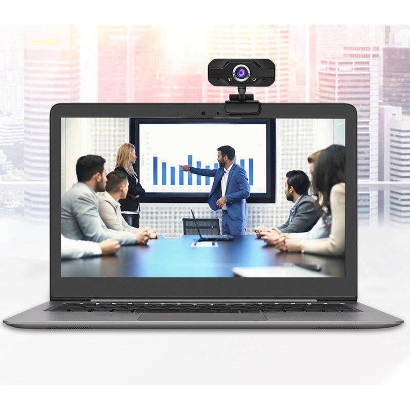 Business meeting scenario showing webcam usage in professional setting