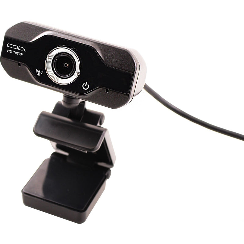 Side angle view of CODi Aquila webcam showing mounting mechanism and build quality