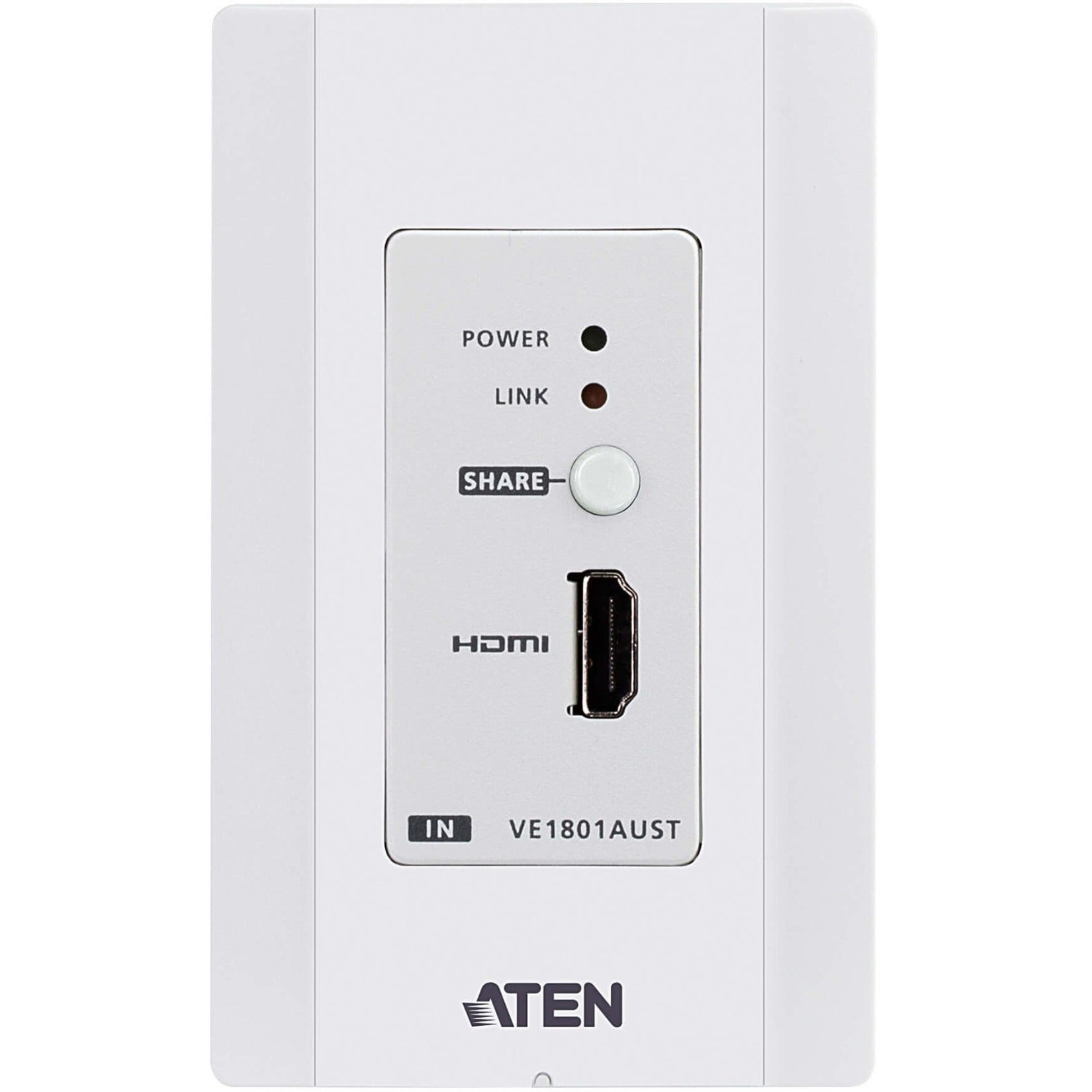 ATEN VE1801AUST HDMI HDBaseT-Lite Transmitter with US Wall Plate / PoH, 4K UHD, 4096 x 2160, Twisted Pair, Category 6, 229.66 ft