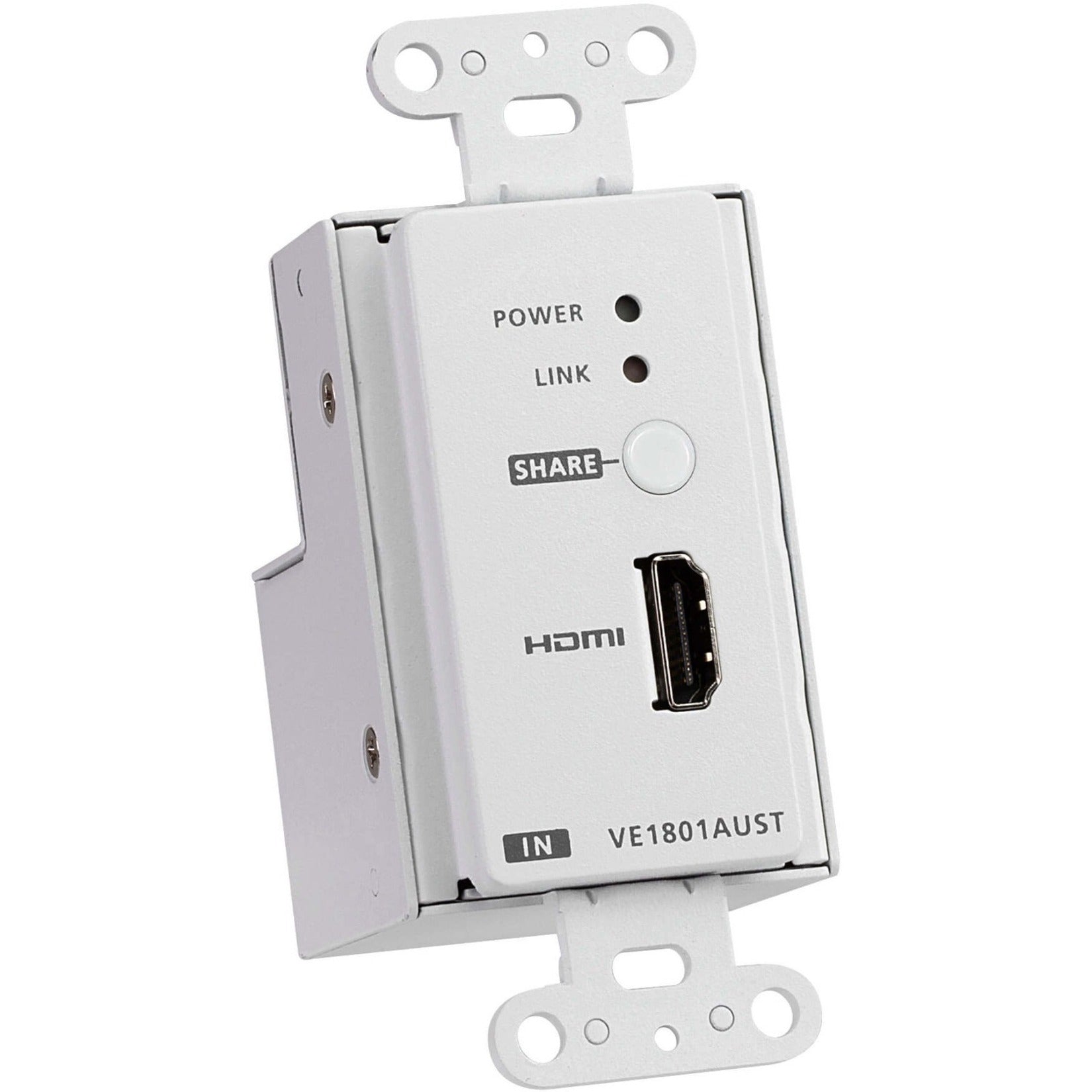 ATEN VE1801AUST HDMI HDBaseT-Lite Transmitter with US Wall Plate / PoH, 4K UHD, 4096 x 2160, Twisted Pair, Category 6, 229.66 ft