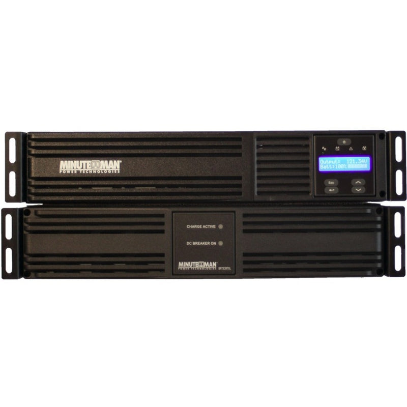 Minuteman EXR750RT2U UPS with extended battery module showing dual-unit configuration