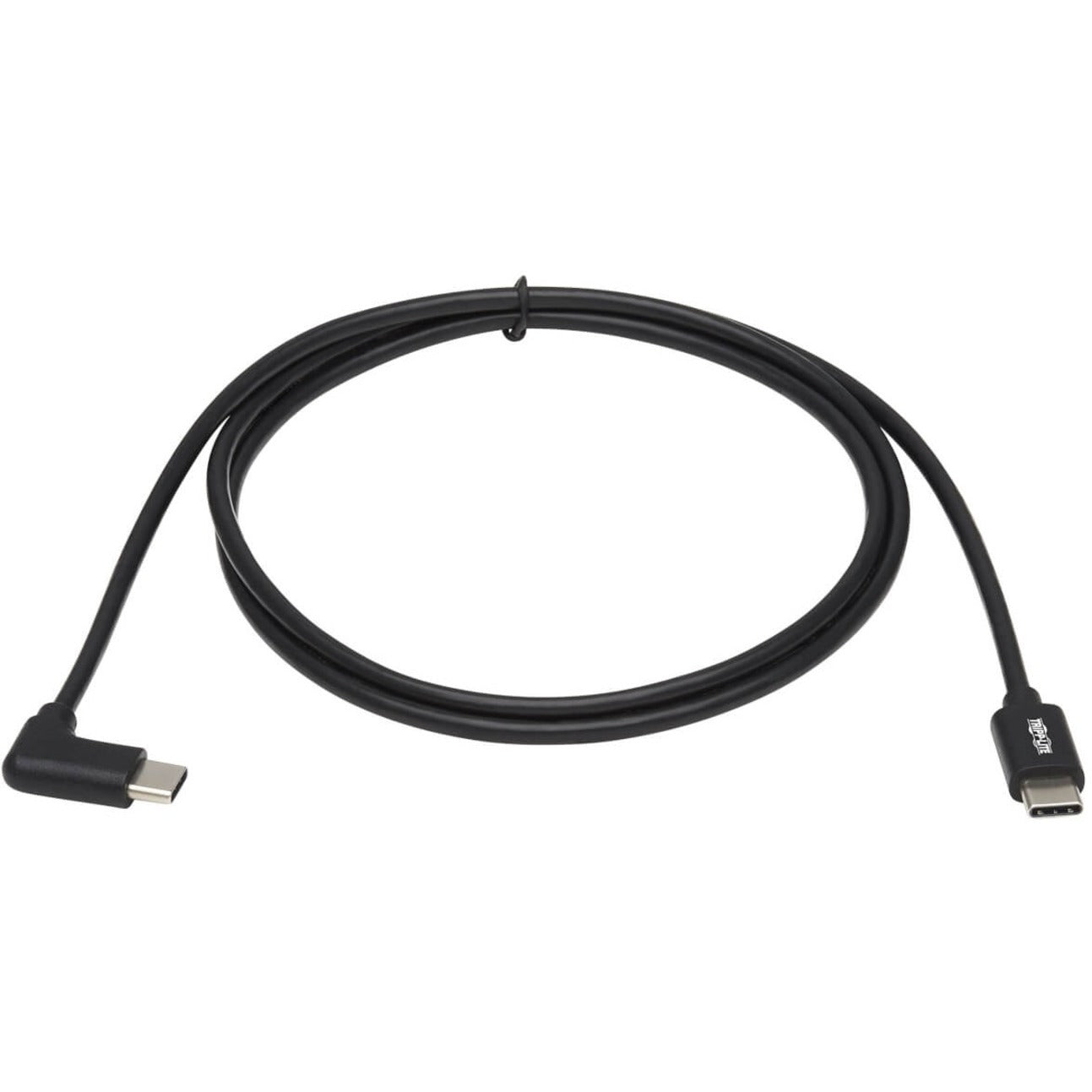 Full length view of Tripp Lite USB-C cable showing flexible black cable with right-angle and straight connectors-alternate-image2