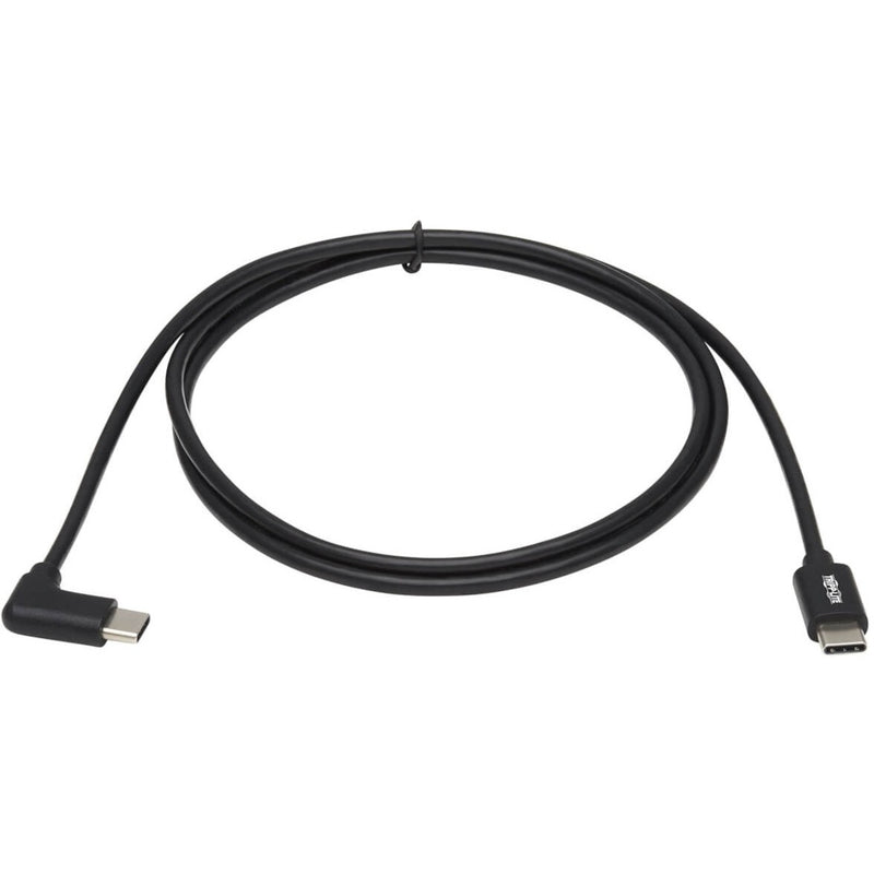 Full length view of Tripp Lite USB-C cable showing flexible black cable with right-angle and straight connectors